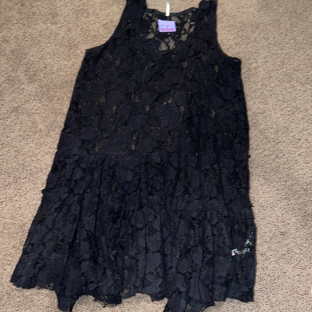 Free People black lace tunic top dress large New